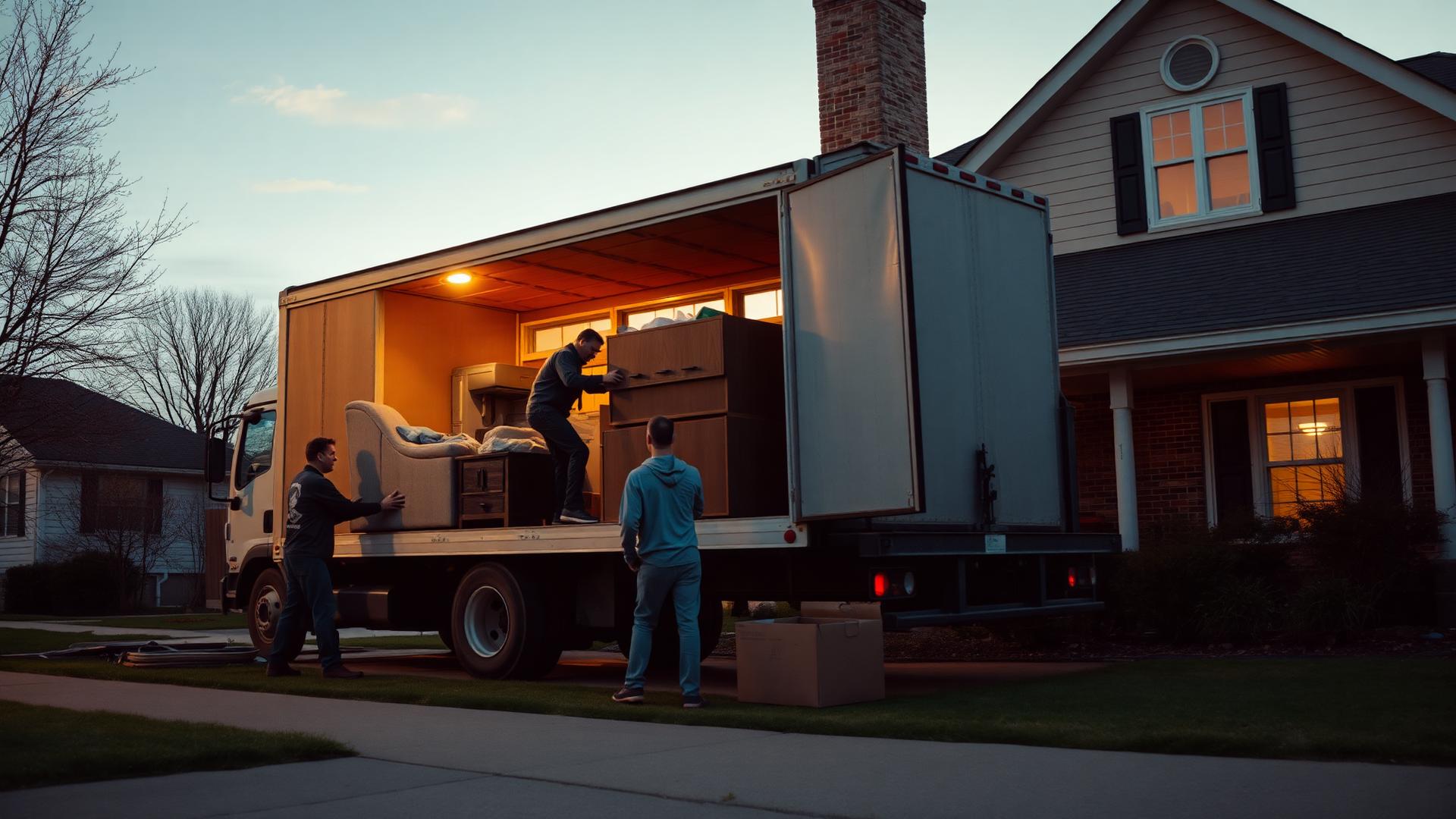 Alex and Fern loading furniture into a truck outside an Omaha home